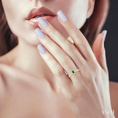 5x3 MM Pear Shape Emerald and 1/20 Ctw Round Cut Diamond Halo Precious Ring in 10K Yellow Gold