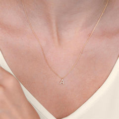 1/20 Ctw Initial 'E' Round Cut Diamond Pendant With Chain in 14K White Gold