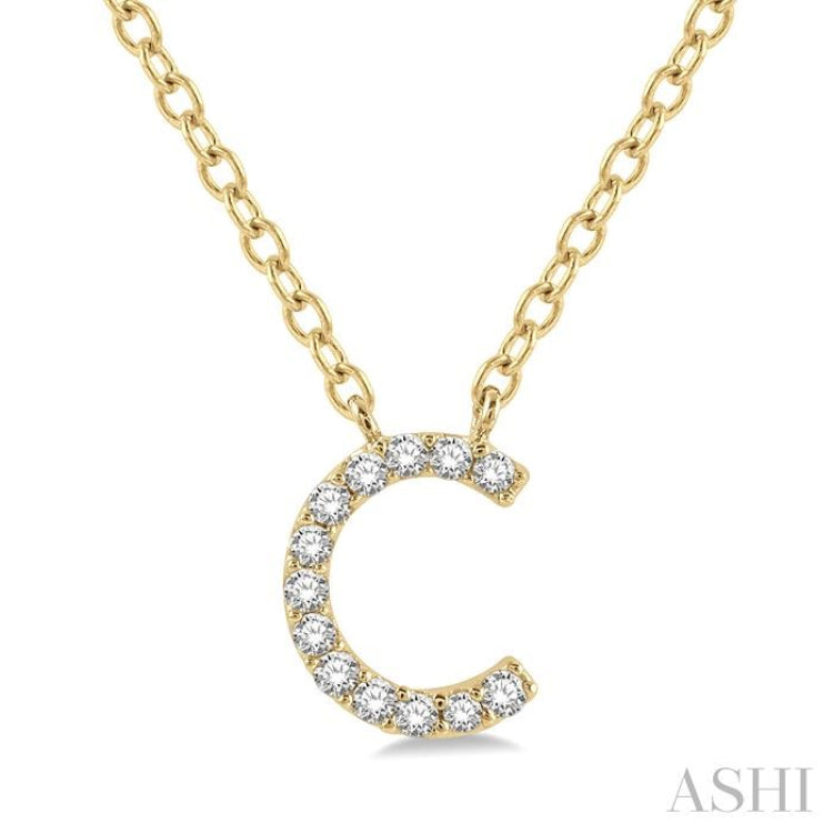 1/20 Ctw Initial 'C' Round Cut Diamond Pendant With Chain in 10K Yellow Gold