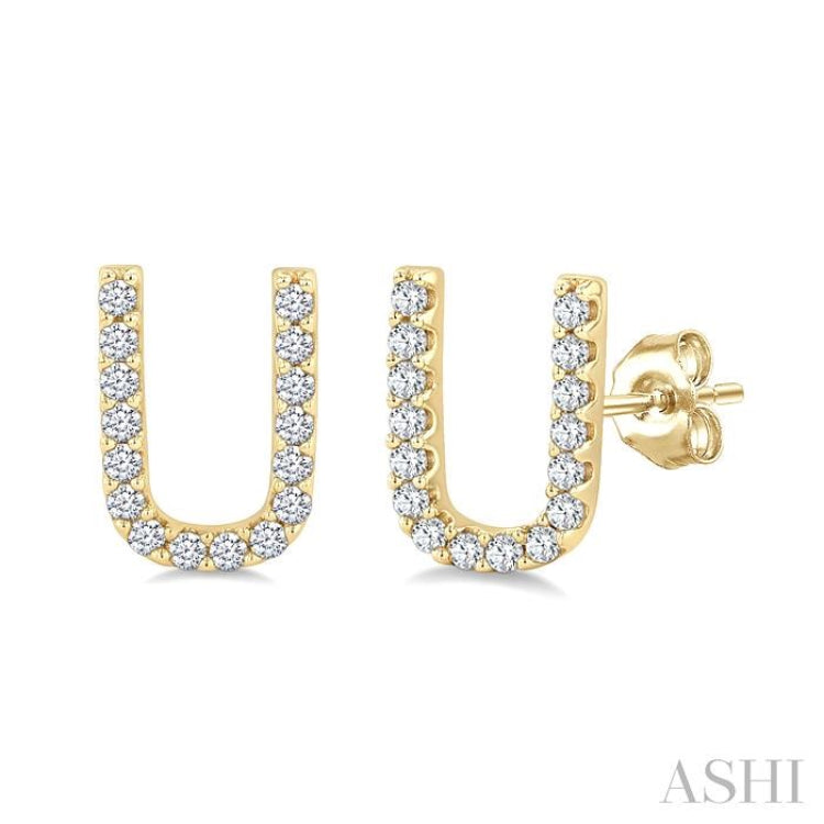 1/10 Ctw Initial 'U' Single Cut Diamond Earrings in 10K Yellow Gold