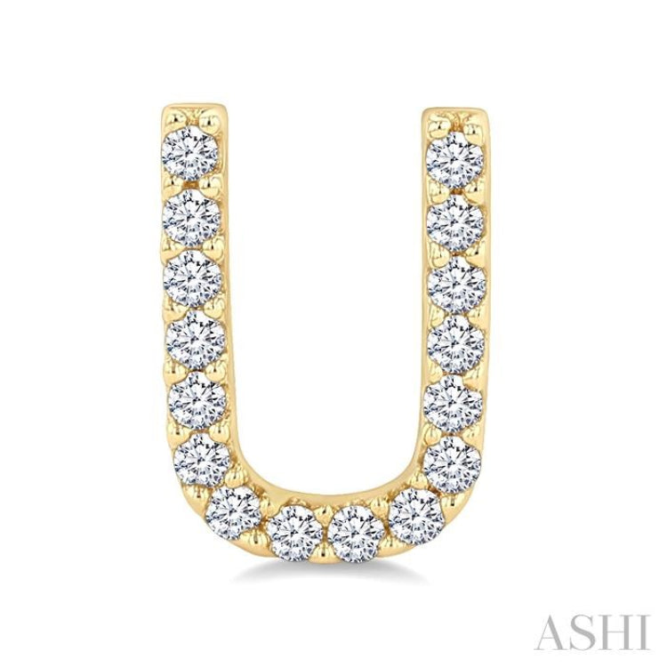1/10 Ctw Initial 'U' Single Cut Diamond Earrings in 10K Yellow Gold