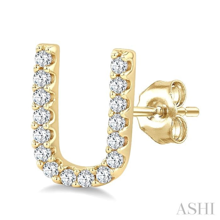 1/10 Ctw Initial 'U' Single Cut Diamond Earrings in 10K Yellow Gold