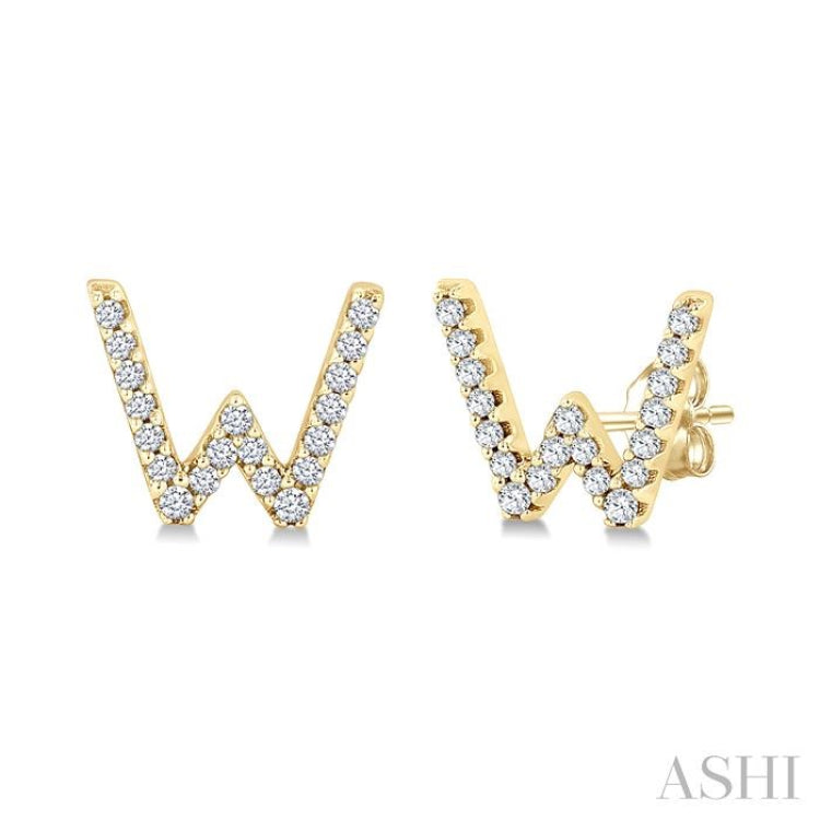 1/8 Ctw Initial 'W' Single Cut Diamond Earrings in 10K Yellow Gold