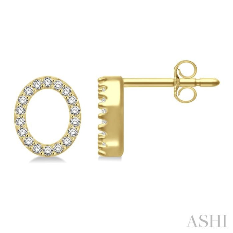 1/10 Ctw Initial 'O' Single Cut Diamond Earrings in 10K Yellow Gold