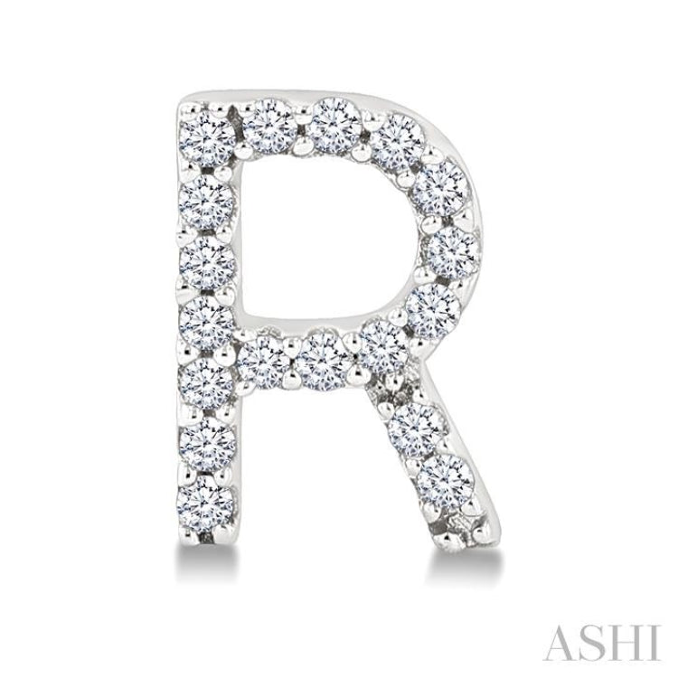 1/10 Ctw Initial 'R' Single Cut Diamond Earrings in 10K White Gold
