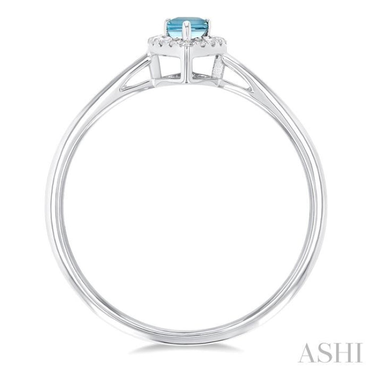 5x3 MM Pear Shape Aquamarine and 1/20 Ctw Single Cut Diamond Halo Semi-Precious Ring in 10K White Gold