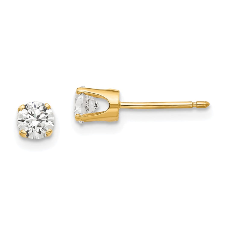14k 4mm Round CZ Stud Earrings
