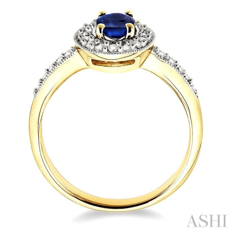 6x4 MM Oval Cut Sapphire and 1/4 Ctw Round Cut Diamond Ring in 14K Yellow Gold