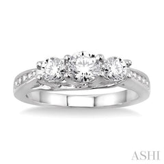 1 Ctw Diamond Engagement Ring with 3/8 Ct Round Cut Center Stone in 14K White Gold