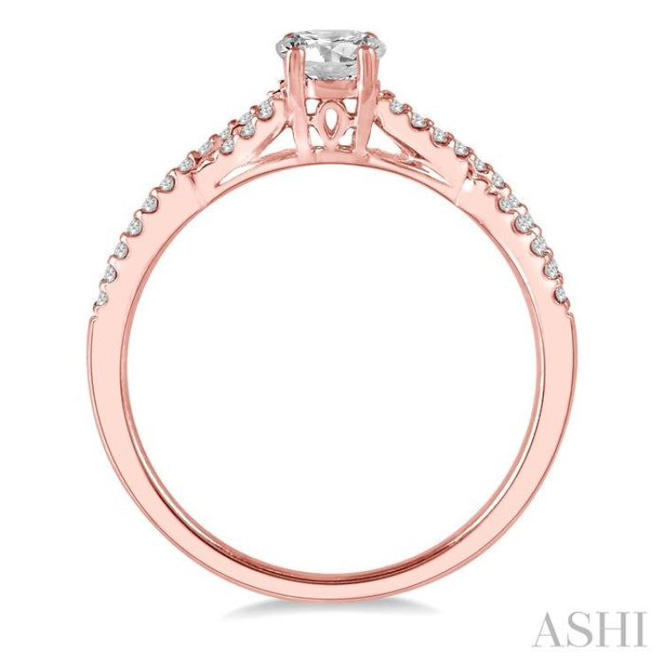 3/8 Ctw Diamond Engagement Ring with 1/4 Ct Round Cut Center Stone in 14K Rose Gold