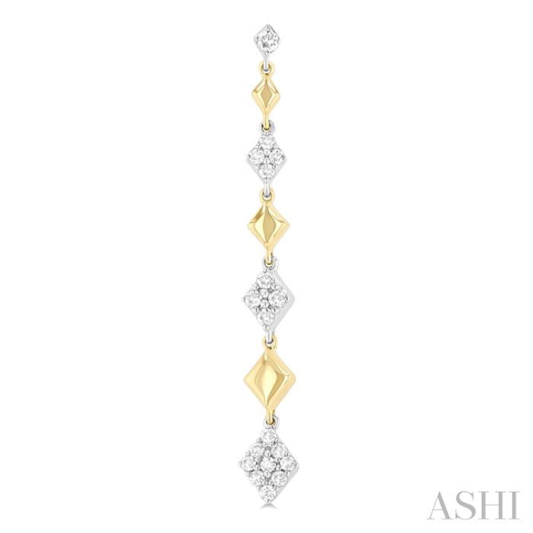 1/2 Ctw Graduated Diamond Shape Round Cut Diamond Fashion Long Earrings in 14K Yellow and White Gold