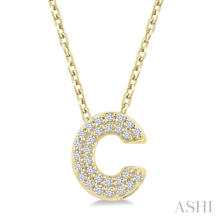 1/10 Ctw Initial 'C' Round Cut Diamond Fashion Pendant With Chain in 10K Yellow Gold