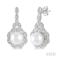 925 0.05CT-Diamond 6MM Pearl Earring