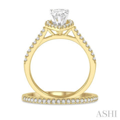 1/2 Ctw Diamond Wedding Set With 3/8 Ctw Pear Cut Engagement Ring and 1/10 Ctw Wedding Band in 14K Yellow and White Gold