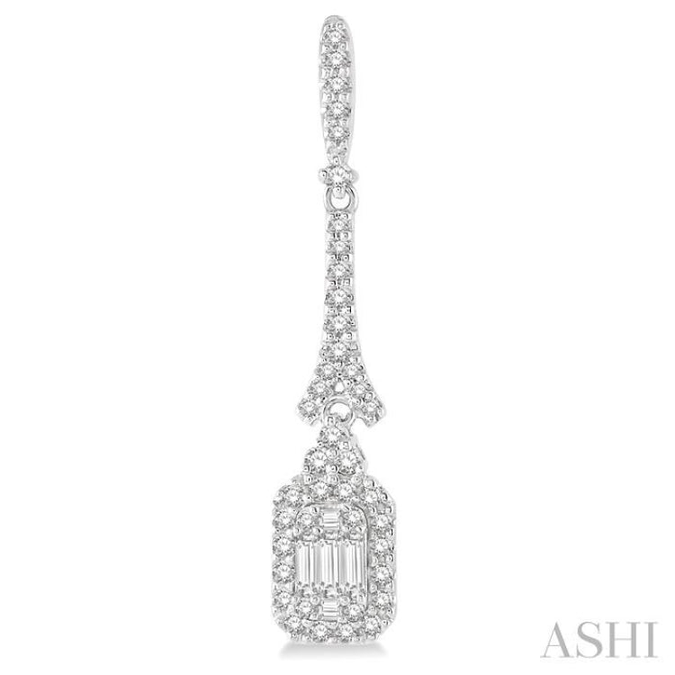 5/8 Ctw Long Baguette & Round Cut Diamond Earrings in 14K White Gold