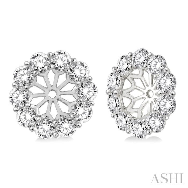 2 Ctw Round Cut Diamond Earrings Jacket in 14K White Gold