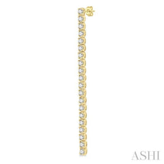 1 Ctw Single Line Drop Round Cut Diamond Tennis Earrings in 14K Yellow Gold