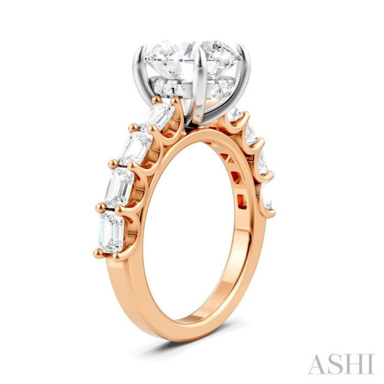 1 1/3 Ctw Round Shape Emerald and Round Cut Diamond Semi-Mount Engagement Ring in 14K Rose and White Gold