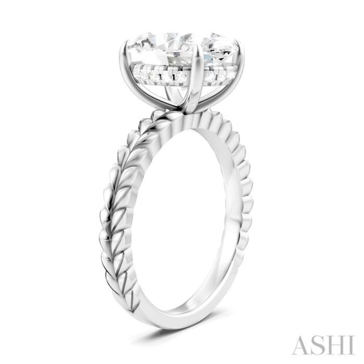 1/10 Ctw Oval Shape Round Cut Diamond Semi-Mount Engagement Ring in 14K White Gold