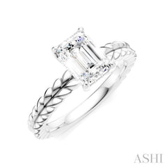1/20 Ctw Emerald Shape Round Cut Diamond Semi-Mount Engagement Ring in 14K White Gold