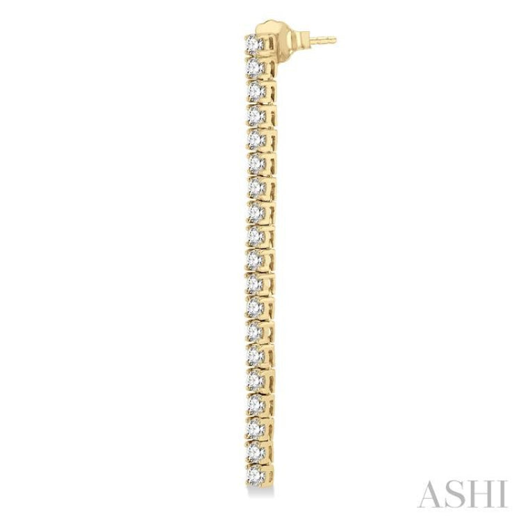 2 Ctw Single Line Drop Round Cut Diamond Tennis Earrings in 14K Yellow Gold