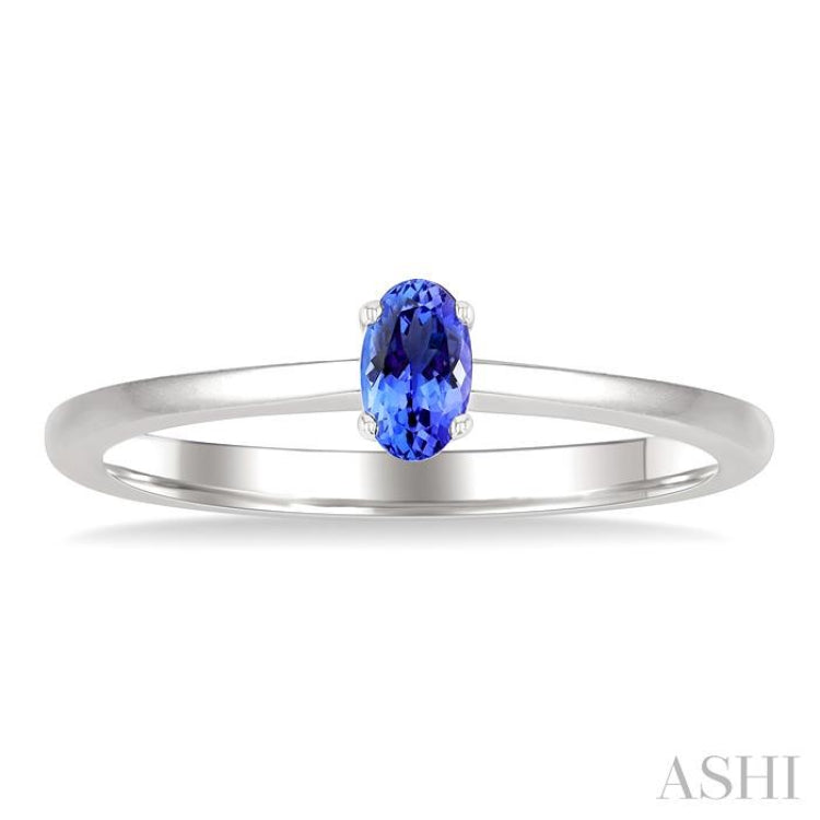 5X3 MM Oval Shape Tanzanite Semi-Precious Solitaire Ring in 14K White Gold