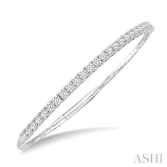 3 Ctw Round Cut Diamond Halfway Straight Flex Bangle in 14K White Gold