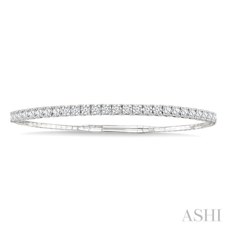 3 Ctw Round Cut Diamond Halfway Straight Flex Bangle in 14K White Gold