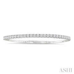 3 Ctw Round Cut Diamond Halfway Straight Flex Bangle in 14K White Gold