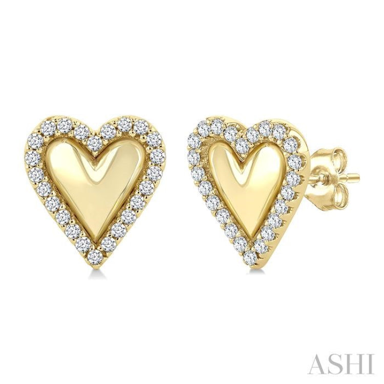 1/5 Ctw Petite Overlay Heart Round Cut Diamond Fashion Stud Earring in 10K Yellow Gold