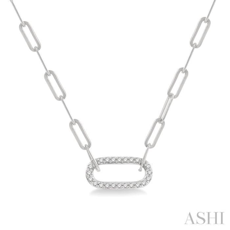 1/4 Ctw Paperclip Round Cut Diamond Pendant With Chain in 14K White Gold