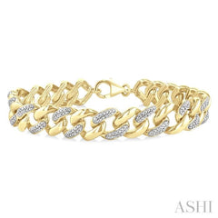 1/6 Ctw Round Cut Diamond Cuban Link Bracelet in Yellow Gold Vermeil