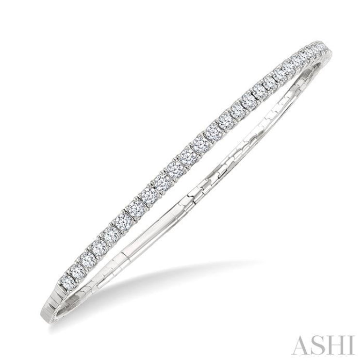 2 Ctw Round Cut Diamond Halfway Straight Flex Bangle in 14K White Gold