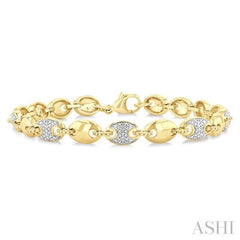 1/10 Ctw Bold Mariner Link Round Cut Diamond Fashion Bracelet in Yellow Gold Vermeil