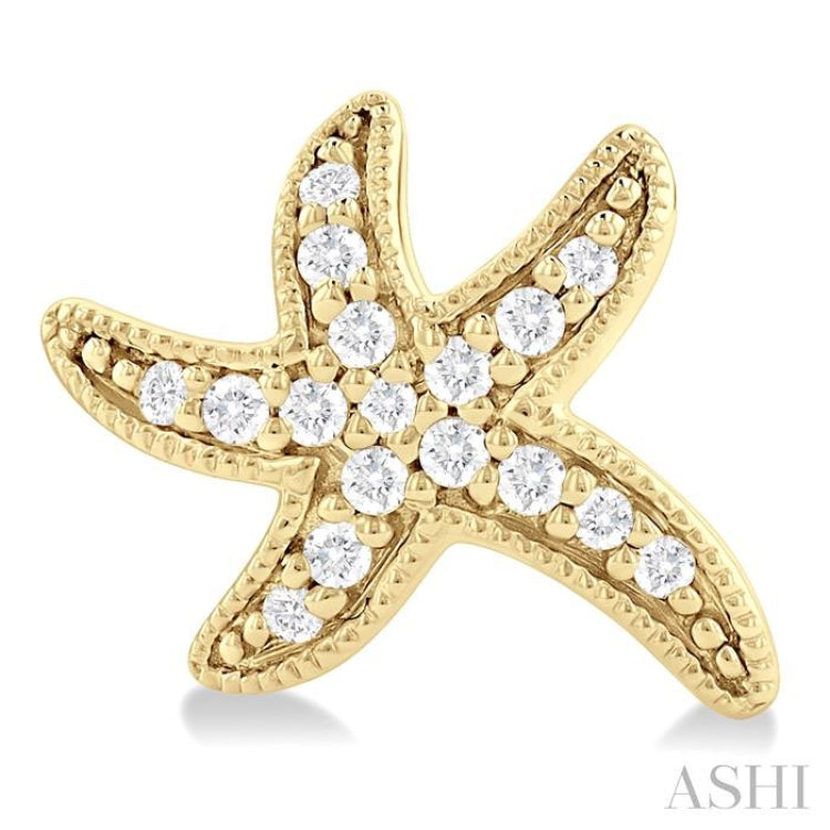 1/8 Ctw Petite Milgrain Starfish Round Cut Diamond Fashion Stud Earring in 10K Yellow Gold