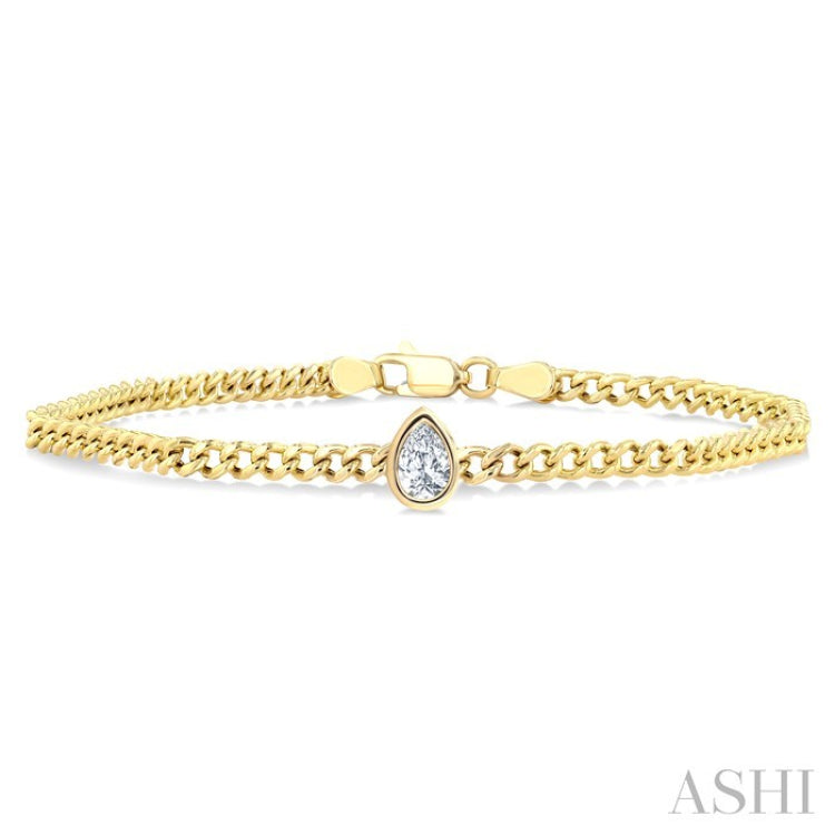 1/4 Ctw Pear Cut Diamond Curb Link Bracelet in 14K Yellow Gold