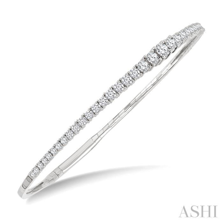 2 Ctw Round Cut Diamond Halfway Graduated Flex Bangle in 14K White Gold