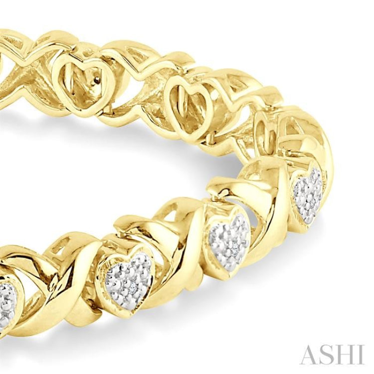 1/10 Ctw 'X' and Heart Round Cut Diamond Bracelet in Yellow Gold Vermeil
