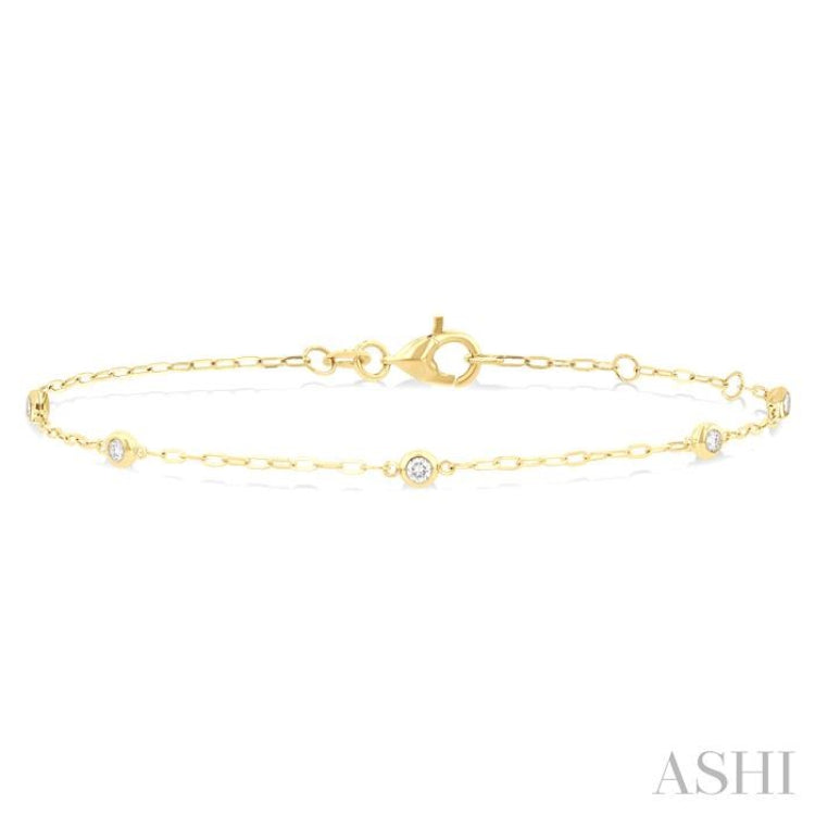 1/6 Ctw Round Cut Diamond Paperclip Station Bracelet in 14K Yellow Gold