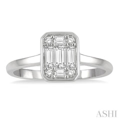1/3 Ctw Octagonal Shape Baguette and Round Cut Diamond Ladies Ring in 14K White Gold