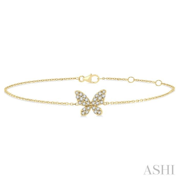 1/6 Ctw Petite Butterfly Round Cut Diamond Fashion Bracelet in 10K Yellow Gold