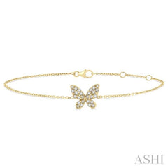 1/6 Ctw Petite Butterfly Round Cut Diamond Fashion Bracelet in 10K Yellow Gold