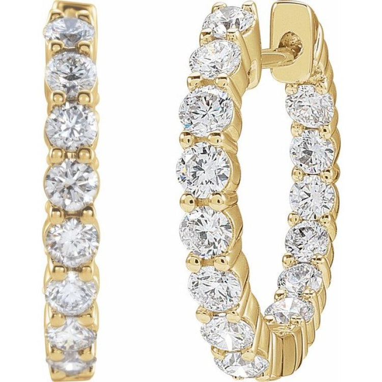 14K Yellow Gold 2 CTW Lab-Grown Diamond Inside-Outside Hinged 20 mm Hoop Earrings