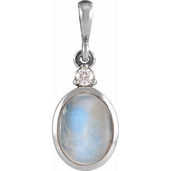 Sterling Silver 8x6 mm Natural Rainbow Moonstone & .03 CT Natural Diamond Pendant