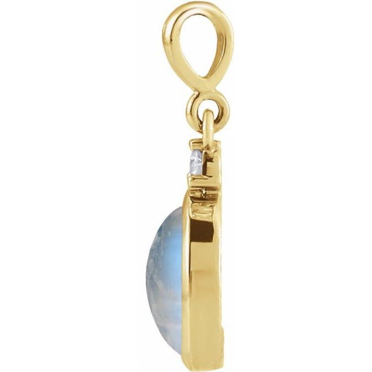 14K Yellow Gold 8x6 mm Natural Rainbow Moonstone & .03 CT Natural Diamond Pendant