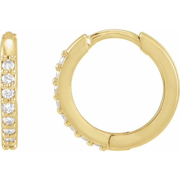 14K Yellow Gold 1/8 CTW Natural Diamond Hinged 12.5 mm Hoop Earrings