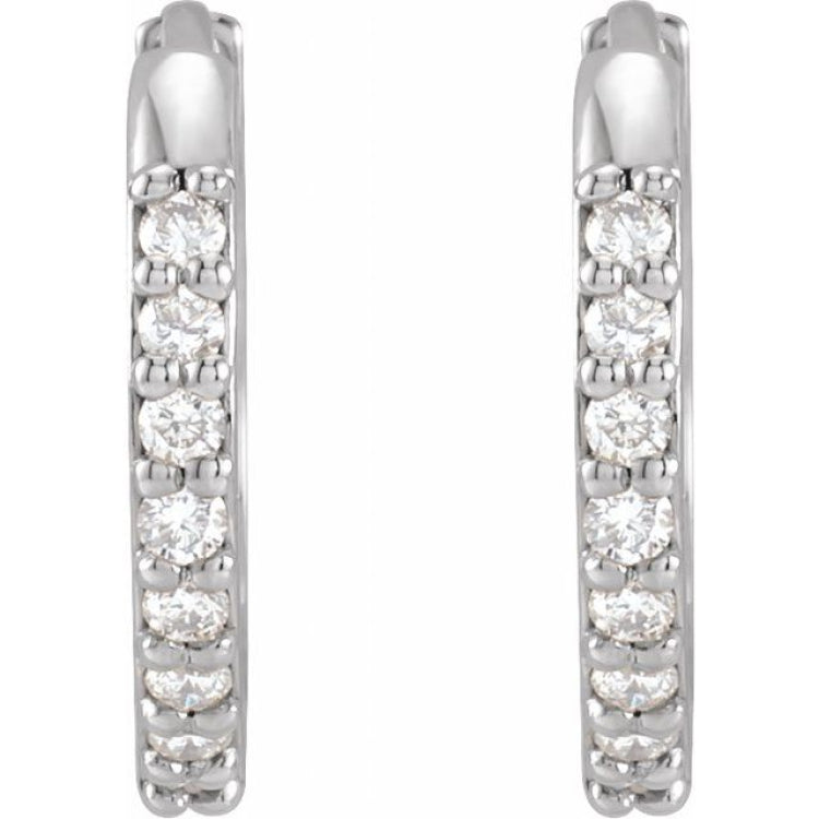 Sterling Silver 1/8 CTW Natural Diamond Hinged 12.5 mm Hoop Earrings