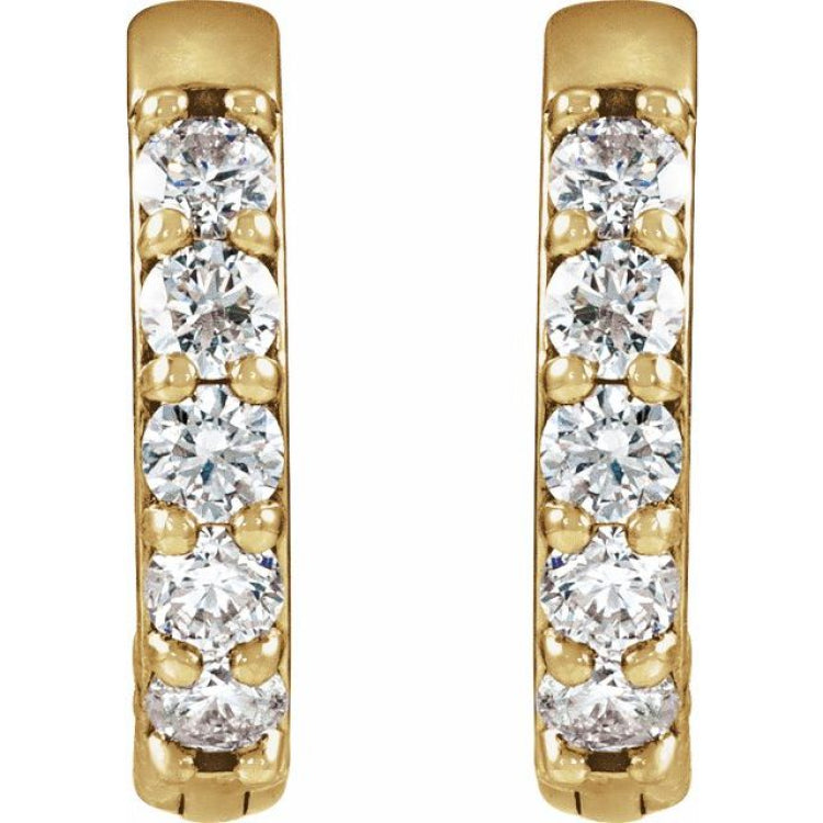 14K Yellow Gold .08 CTW Natural Diamond Hinged 10 mm Hoop Earrings