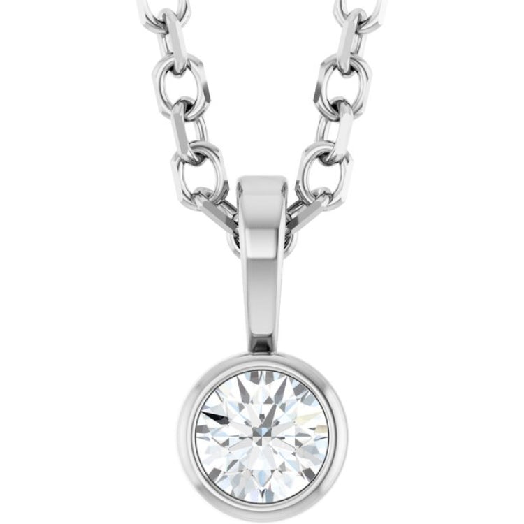Sterling Silver .06 CT Natural Diamond Bezel-Set Solitaire 16-18" Necklace