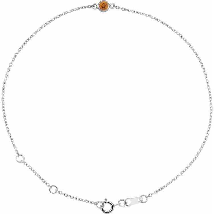 Sterling Silver Natural Citrine Bezel-Set Solitaire 6 1/2-7 1/2" Bracelet